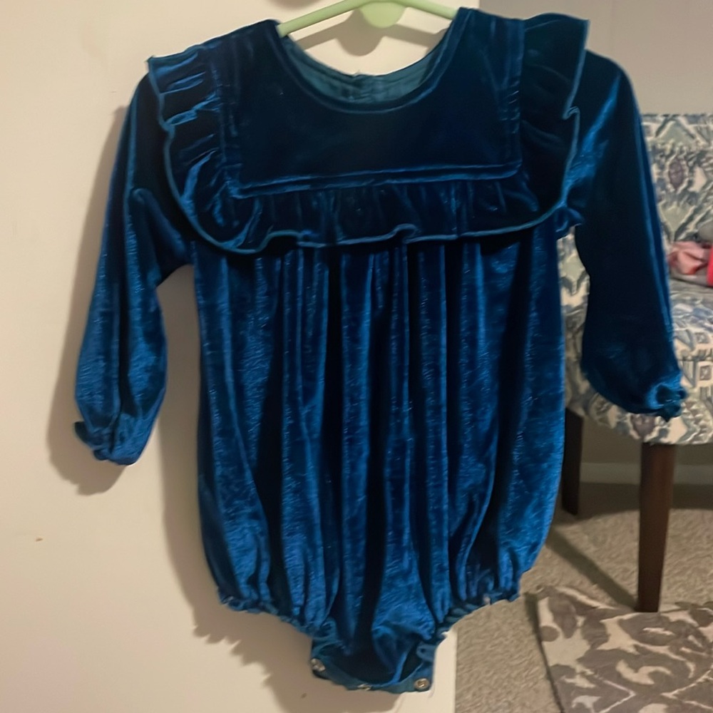 Velour royal blue pink chicken romper